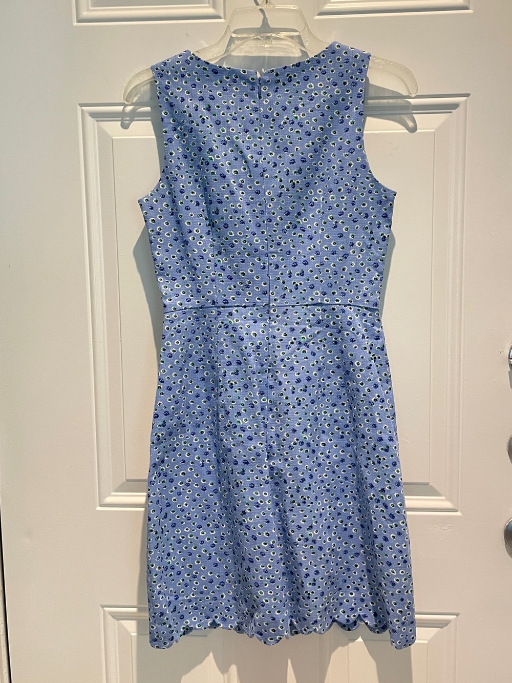 J. Crew Factory Blue Floral Scallop Square Neck A-Line Sheath Mini Dress Size 0 - Picture 13 of 14